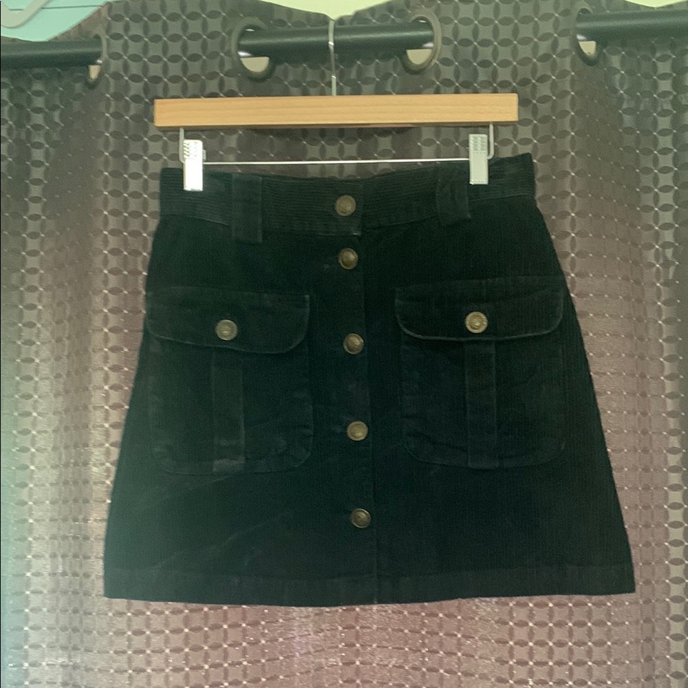 Black Corduroy Button-Front Skirt